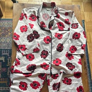 RARE: Kate Spade Dream A Little Dream Red Poppy Floral Pajama Satin Set